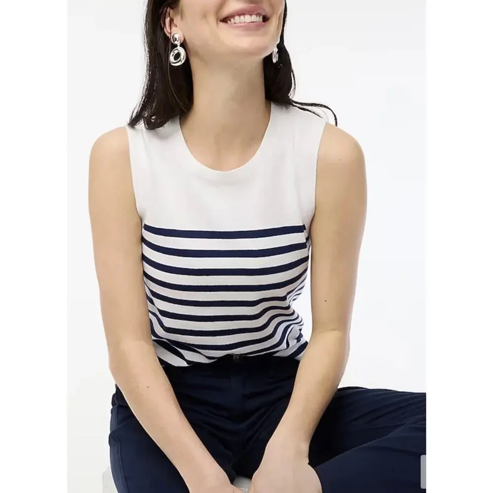 J.Crew Women’s Large Striped Sweater Classic Shell White Navy Coastal Nautical